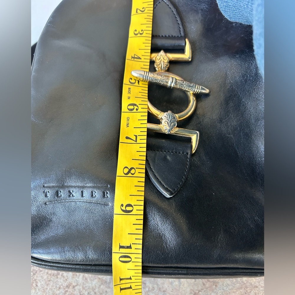 Texier Black Leather Mini Backpack with Sexy Gold Toggle - Picture 10 of 14
